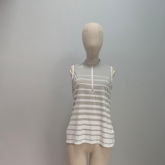 Adidas Engineered Gray White Striped Sleeveless Polo Golf Tank Top - Medium - Picture 2 of 8